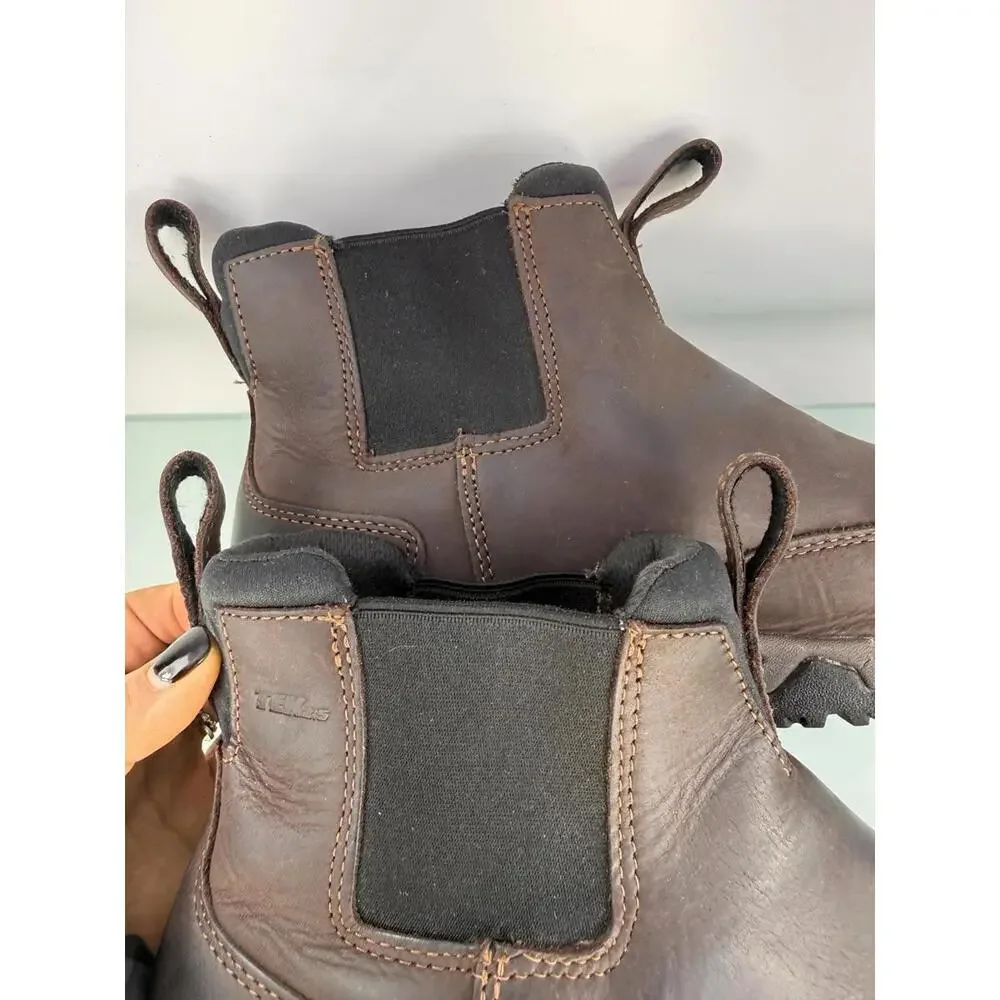 LL BEAN Traverse Insulated Trail Boots Slip On Brown Leather Chelsea Size 9 M